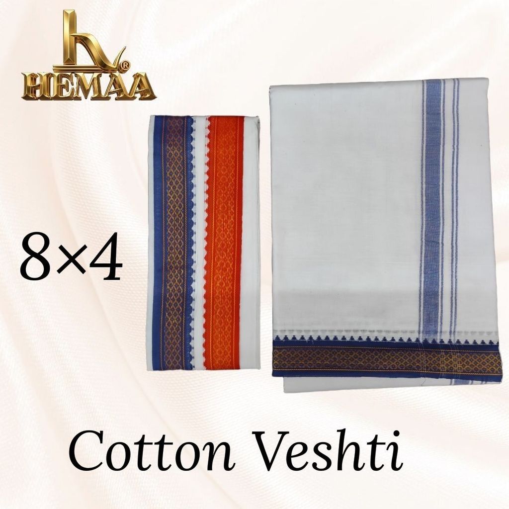 8x4 Thalpathy Veshti BLUE BORDER / classic men dhoti HEMAA