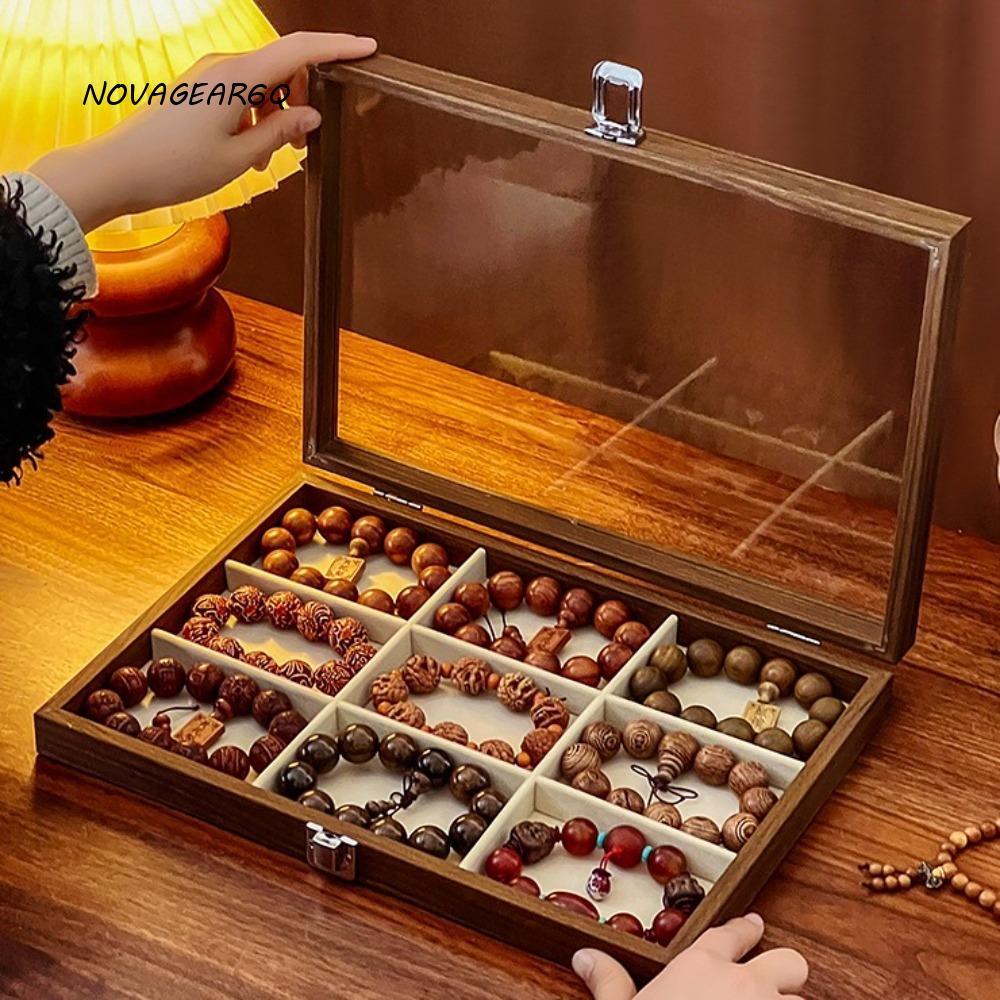 โนวาเกียร์6ถาม ถาดเครื่องประดับไม้,ความจุขนาดใหญ่กํามะหยี่กล่องเก็บเครื่องประดับ,แฟชั่นฝุ่น-การพิสูจน์ ต่างหูแหวนออแกไนเซอร์เครื่องประดับแสดงกล่
