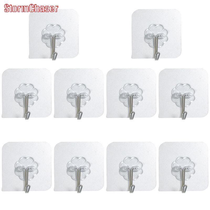 [Storm-t] 10PCS สแตนเลสโปร่งใส Strong Self กาวตะขอ Key Storage แขวนสําหรับห้องครัวประตูห้องน้ํา Wall Multi-Function