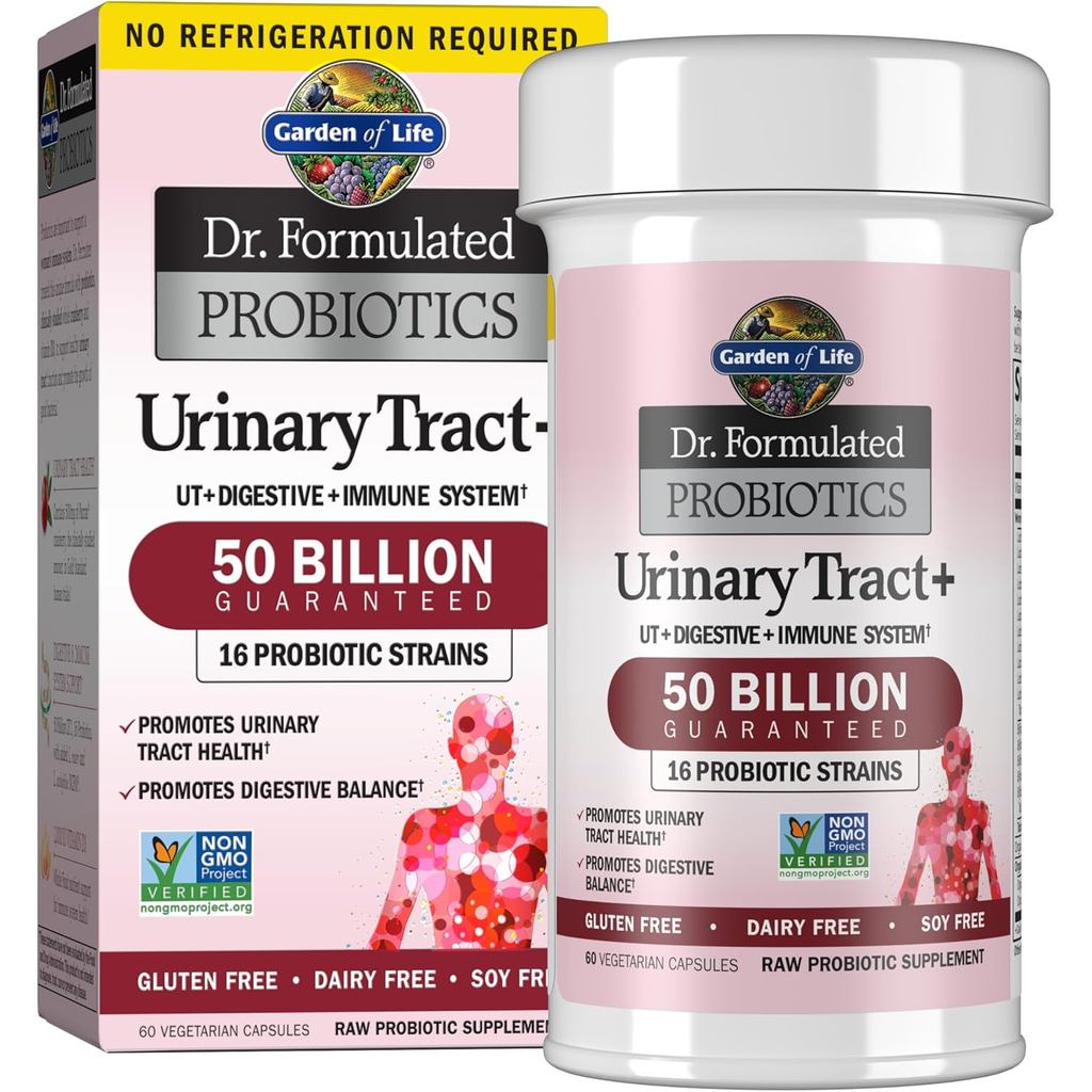 สวนแห่งชีวิต ดร. สูตรโปรไบโอติกปัสสาวะ Tract+ - 50 Billion CFU - พอร์ตทางเดินอาหาร, Immune & Urinary Tract Health - ชั้นวางของ Stable - 60 แคปซูลมังสวิรัติ