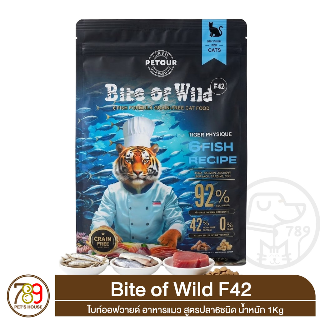 Bite of Wild F42 ไบท์ออฟวายด์ อาหารแมว สูตรปลา 6 ชนิด 1Kg