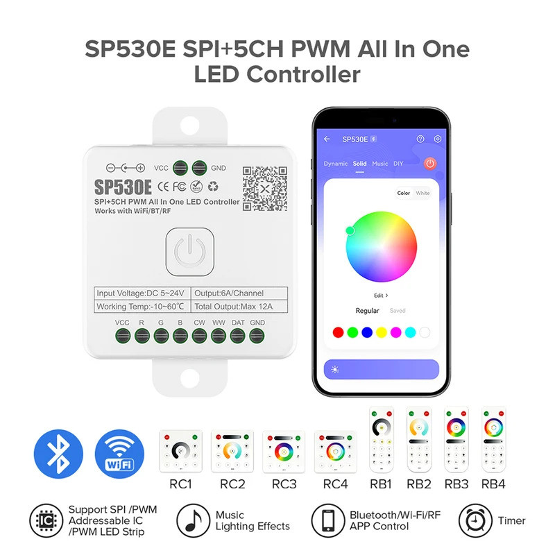 All In One LED Controller SP530E Wifi Alexa Google Home BT SP630E 5CH PWM SPI พิกเซล LED Strip Light