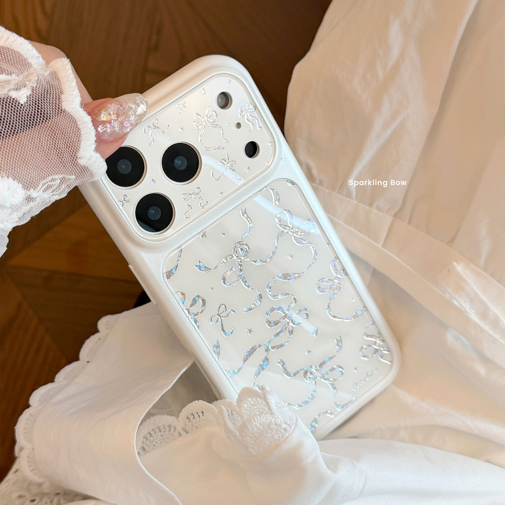 สไตล์อ่อนโยนเหมาะสําหรับ Apple 17promax เคสโทรศัพท์ iphone16 Gilt Bow 13 หรูหรา 15 หน้าต่างขนาดใหญ่