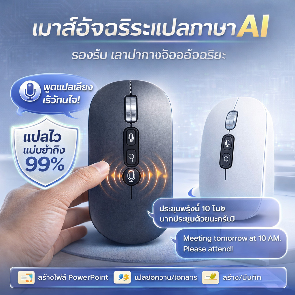【แปลภาษาเสียง】เมาส์ไร้สายอัจฉริยะ/แปลภาษา/3 โหมด/จดจำเสียง/ไร้สาย/ทำงาน/คลิกเงียบ