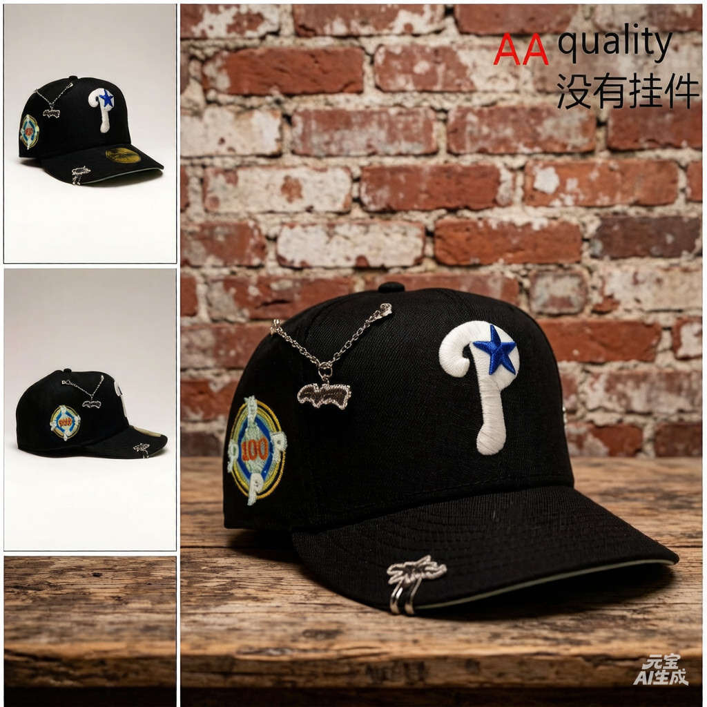 คุณภาพสูง-ใหม่ ERA 9FIFTY สีดําป้องกันแสงแดดกลางแจ้งแฟชั่น Unisex PHILADELPHIA PHILLIES 100TH ANNIVE