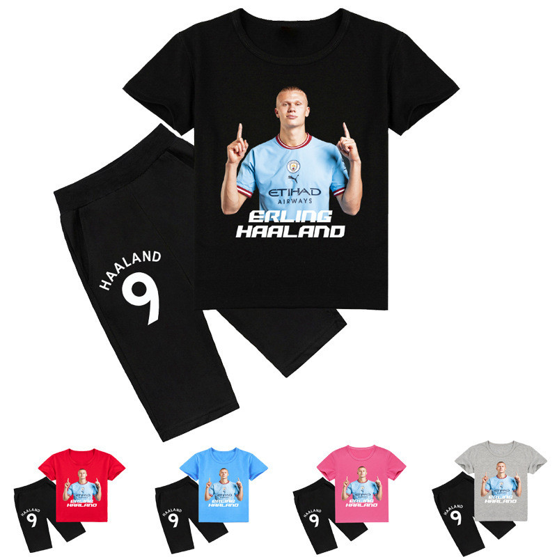 เสื้อยืดและกางเกงขาสั้นเด็กแบบเซต Haaland สำหรับหนูน้อย