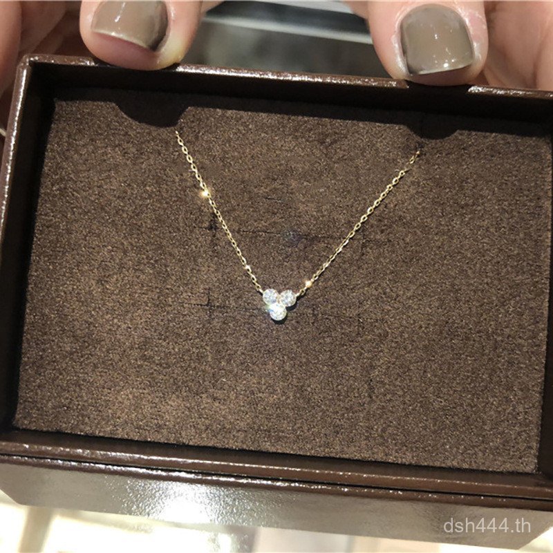 S925 เงินหรูหราสามเพชรโซ่กระดูกไหปลาร้าญี่ปุ่น 18k สร้อยคอสร้อยคอไฟฟ้าเพชรสามเหลี่ยมสดใสสามชิ้น 78WM