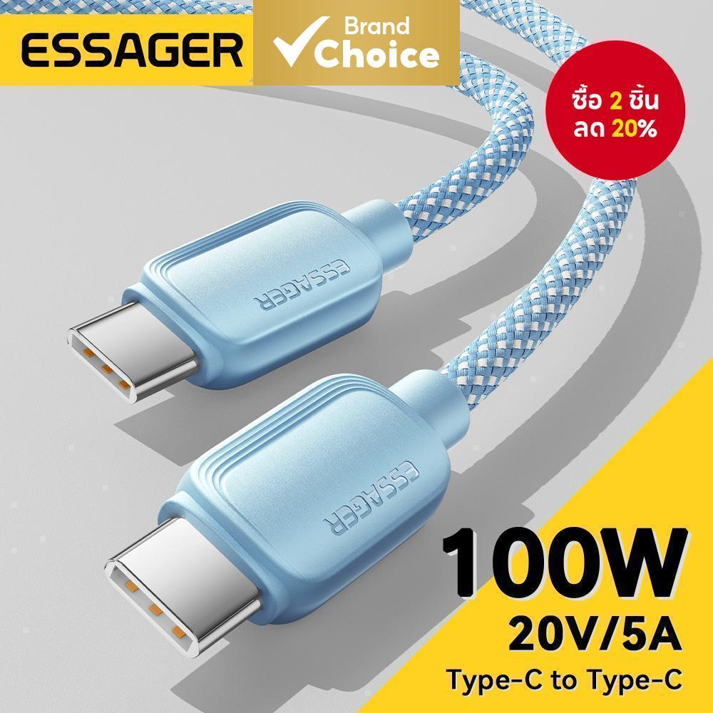 Essager สายชาร์จ Type-C เป็น Type C 100W ชาร์จเร็ว USBC เป็น USB C สีมาการอง สํา