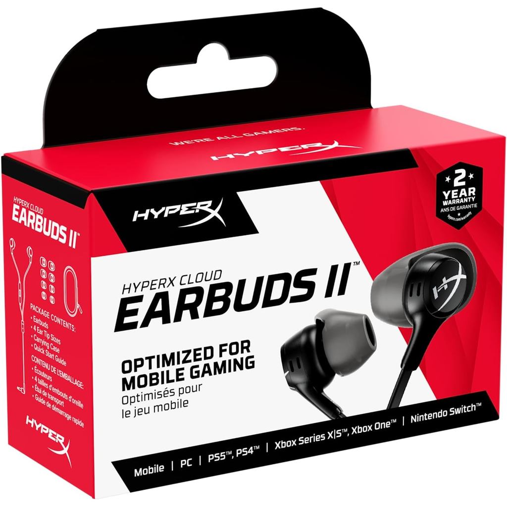 HyperX Cloud Earbuds 2 II 14mm Drivers Four Hard-Shell Carry Case Low-Profile Plug ปลั๊ก 3.5 มม. สวิ