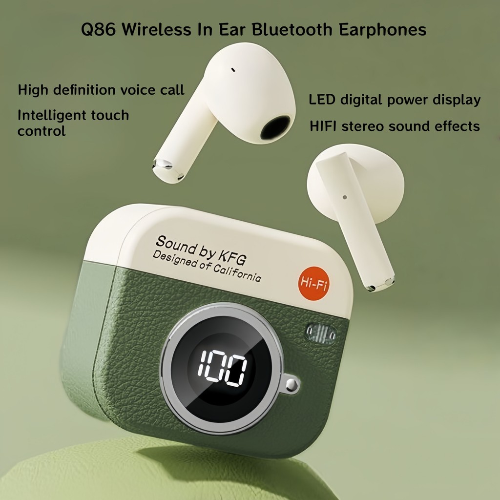 Q86 หูฟังอินเอียร์ Bluetooth ไร้สาย 5.4, จอแสดงผลดิจิตอล, คุณภาพเสียงไฮไฟ, รองรับระบบโทรศัพท์หลายตัว