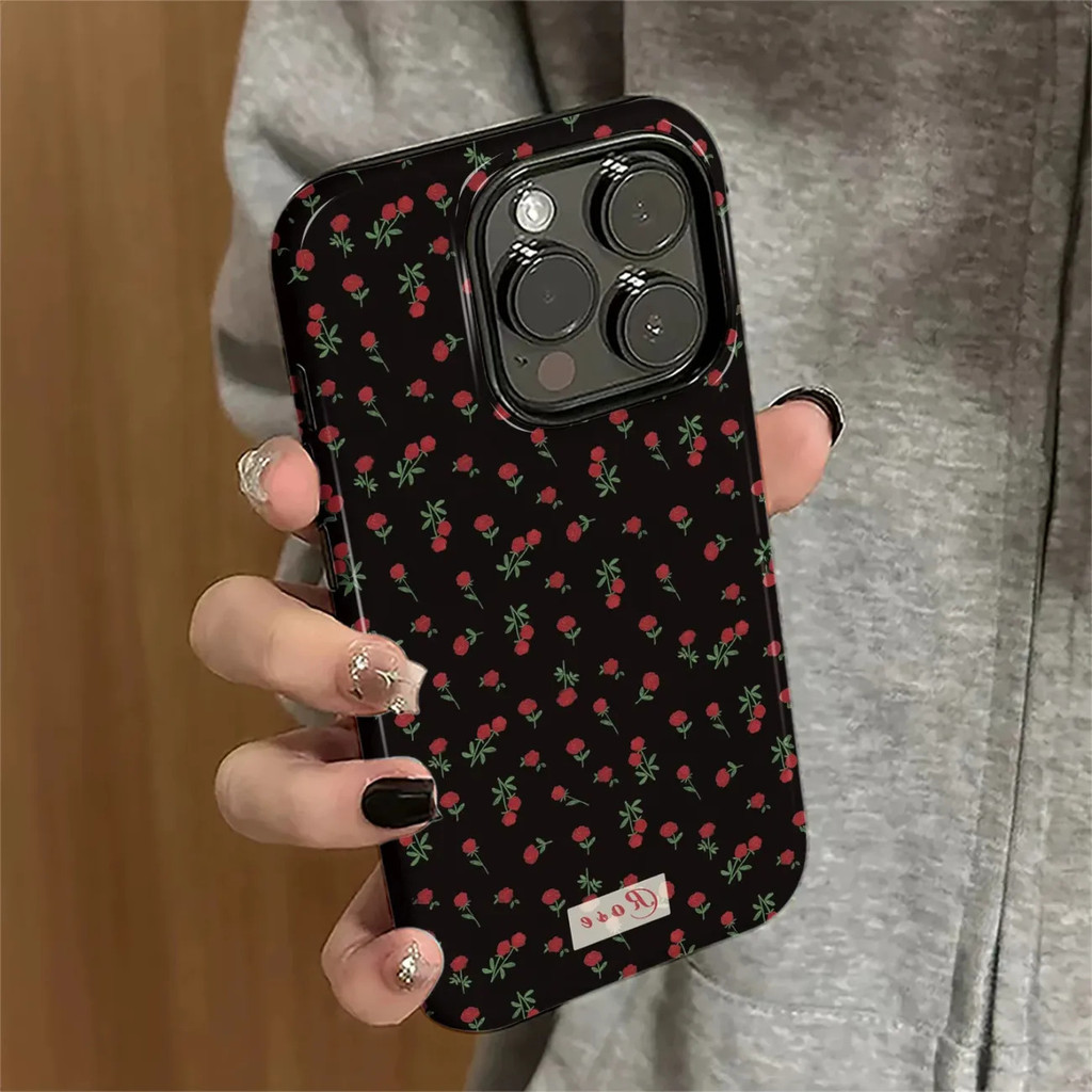 เต็มหน้าจอสีแดง Rose เคสโทรศัพท์การ์ตูน Two-in-One Hard เหมาะสําหรับ iPhone 17promax 17pro 16promax 