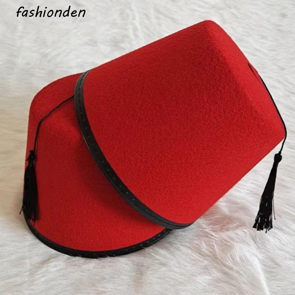 Tarboosh Fez Breathable Felt Hat สไตล์โมร็อกโก สีแดงพร้อมTassels อุปกรณ์เครื่องแต่งกายแบบOttoman