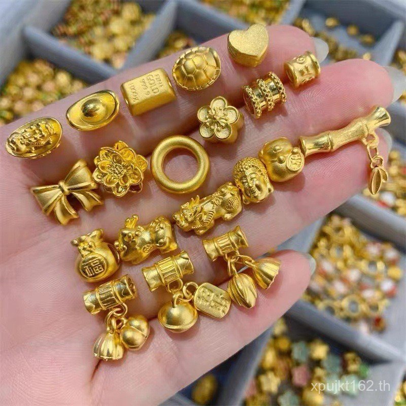 สร้อยข้อมือ Pure Gold Gold Bar Gold Lotus Ingot Lucky Bag Passepartout Bow ลูกปัดขายส่ง Peach Blosso