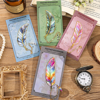 ที่คั่นหนังสือโลหะขนนกที่ละเอียดอ่อนพร้อมที่ใส่หน้าหนังสือนั…