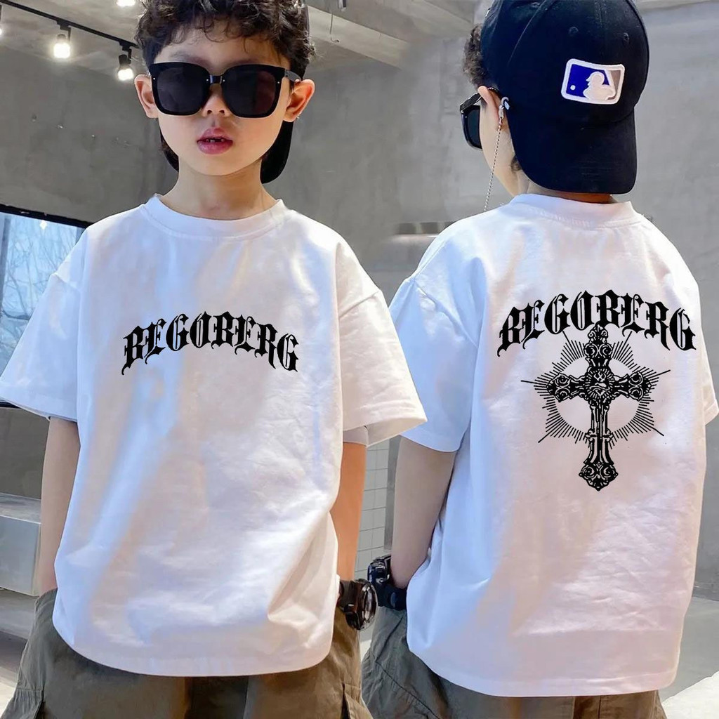 2026ผ้าฝ้ายแท้ชายเสื้อยืดแขนสั้น2023ฤดูร้อนรอบคอสไตล์ใหม่ข้ามจดหมายเสื้อผ้าเด็กหลวมสไตล์ตะวันตกด้านบ