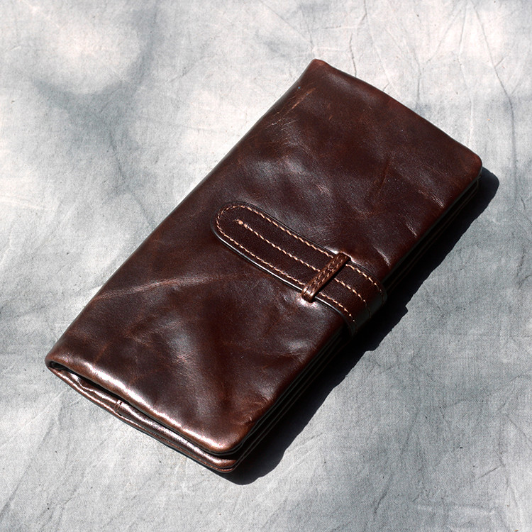 Distressed First Layer Pure All Cowhide Men Retro Oil Wax Cowhide ยาวสั้นสไตล์ของแท้หนัง Multi-card 