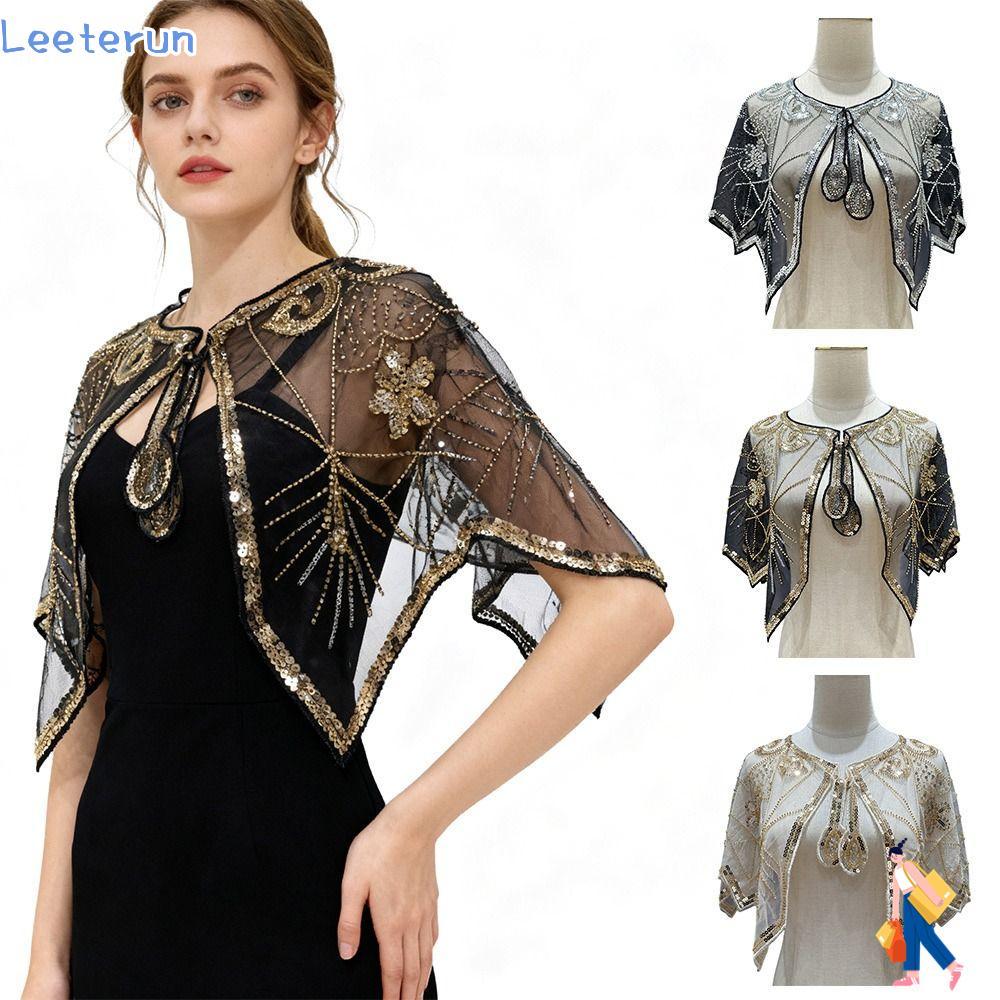 LEETERUN Beaded Cape, With Dress 1920s Flapper Shawl, Vintage Handmade Sequin Cape Short Cape