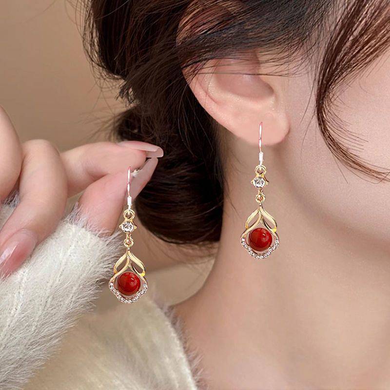 New Year Red Festive Earrings New Year Temperamental Long Eardrops Earrings New Elegant Earrings hZL