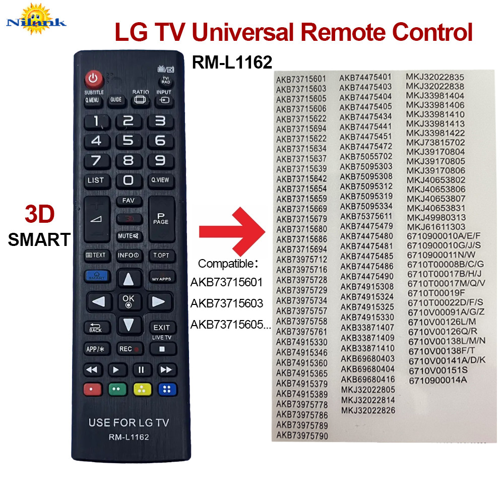 รีโมทคอนโทรลสากล Remote รีโมททีวี LG LCD/LED TV (ไม่ต้องตั้งค่า ใช้ได้ทันที) RM-L1162
