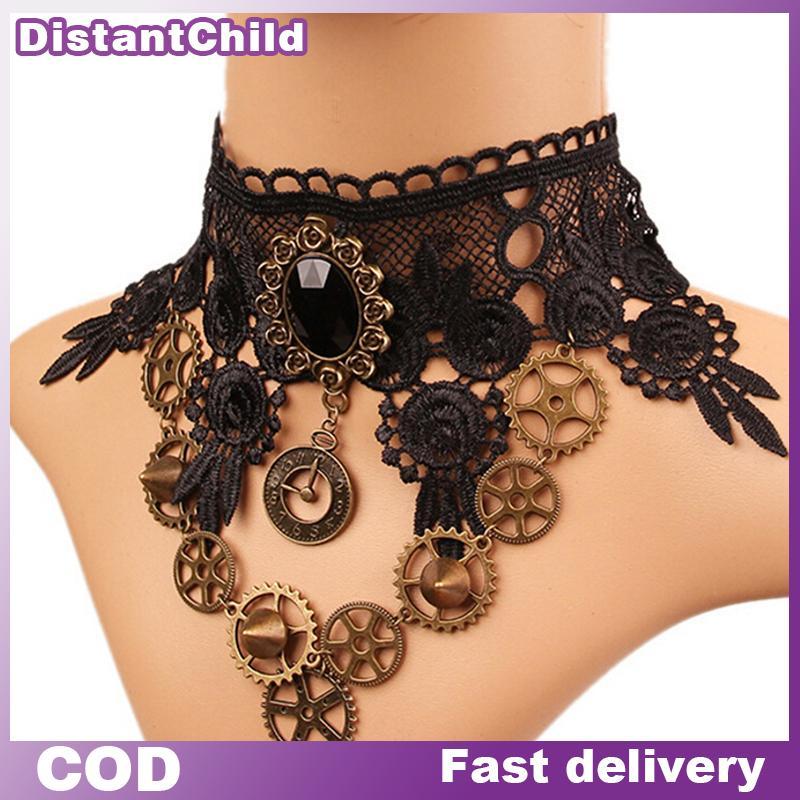 DSTH Vintage Lace Gothic Steampunk Collar Choker จี้สร้อยคอ Charm เครื่องประดับของขวัญ DSS
