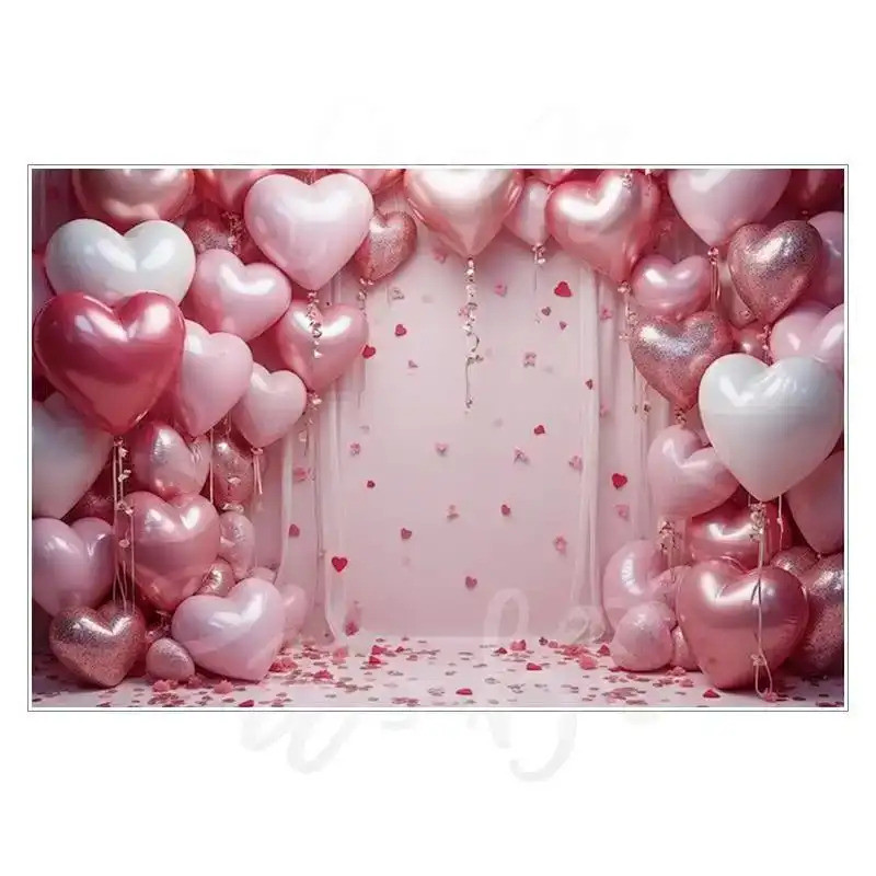 Pink heart-shaped background cloth for live streaming, photography studio wallpaper for girls' portr