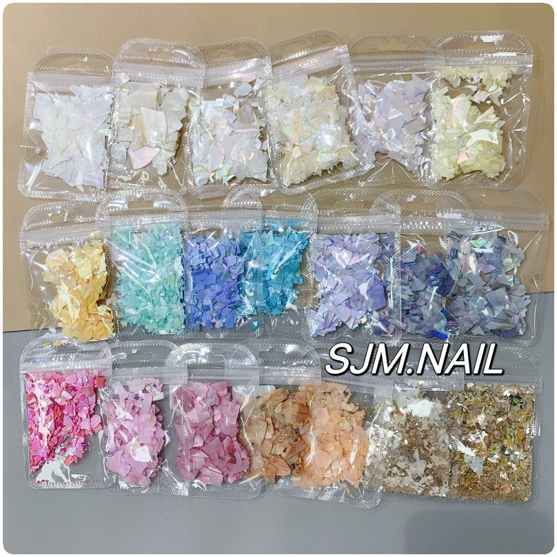 10กรัมแพคเกจญี่ปุ่นธรรมชาติผิดปกติที่มีสีสันเปลือกชิ้นเล็บบางเฉียบชิ้นขนาดใหญ่สามารถทําลาย ทําเอง สวมใส่เล็บอุปกรณ์