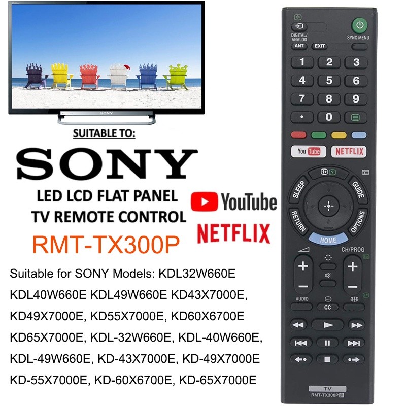 SONY RMT-TX300P รีโมทคอนโทรลสําหรับ Sony BRAVIA ทีวี SMART TV YOUTUBE NETFLIX ทีวี LED LCD OLED KDL-40W660E KDL-32W660E KD-55X7000F