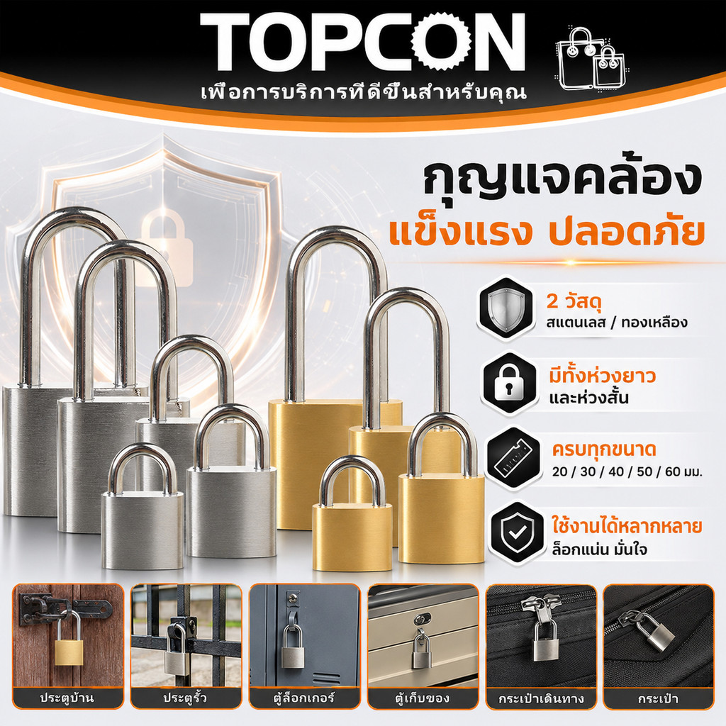 แม่กุญแจเหล็กชุบแข็ง ระบบลูกปืน 2 ข้าง 20-60มม สีเงินสีทอง คอสั้นคอยาว กันสนิม พร้อมลูกกุญแจ 3 ดอก