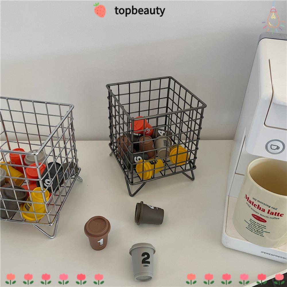 Topbeauty ที่ใส่ปากกาโลหะตะกร้าสี่เหลี่ยมโต๊ะทํางานออแกไนเซอร์แต่งหน้าการเรียงลําดับการจัดเก็บ