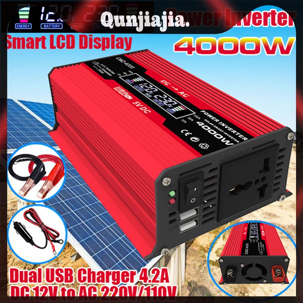 รถอินเวอร์เตอร์ 4000W Dual USB อินเวอร์เตอร์ 12V ถึง 110V/220V จอแสดงผล LCD ดัดแปลง Sine Wave ชาร์จ 