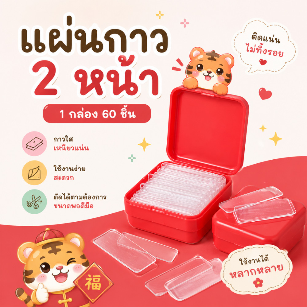 Hithome [60 ชิ้น] แผ่นกาวสองหน้าใสอเนกประสงค์ เทปกาวสองหน้า ติดผนังไม่ต้องเจาะ ติดแน่น ไม่ทิ้งคราบ พร้อมกล่องเก็บ ✨