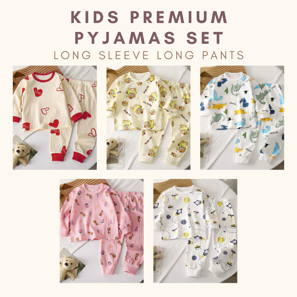 Coconana Baju Tidur Budak 6ms-6yrs Pijama Longn Cotton Unisex เด็กทารกชุดนอน