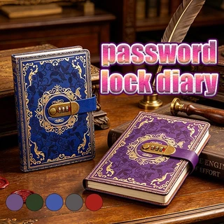 สมุดจดบันทึกล็อคได้ A5 สมุดไดอารี่มีล็อค ปกหนัง กระดาษ100แผ่น 80g มีเส้น