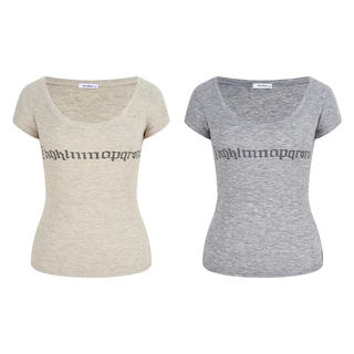 <Moss Queen> เสื้อยืดแขนสั้นพิมพ์ลายตัวอักษรหัวใจสไตล์อเมริกัน,เสื้อคอยูทรงเข้ารูปฤดูร้อน