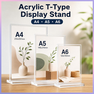 A4 Acrylic T-Type Menu Stand Double Sided Clear Desk Photo Certificate Display Holder