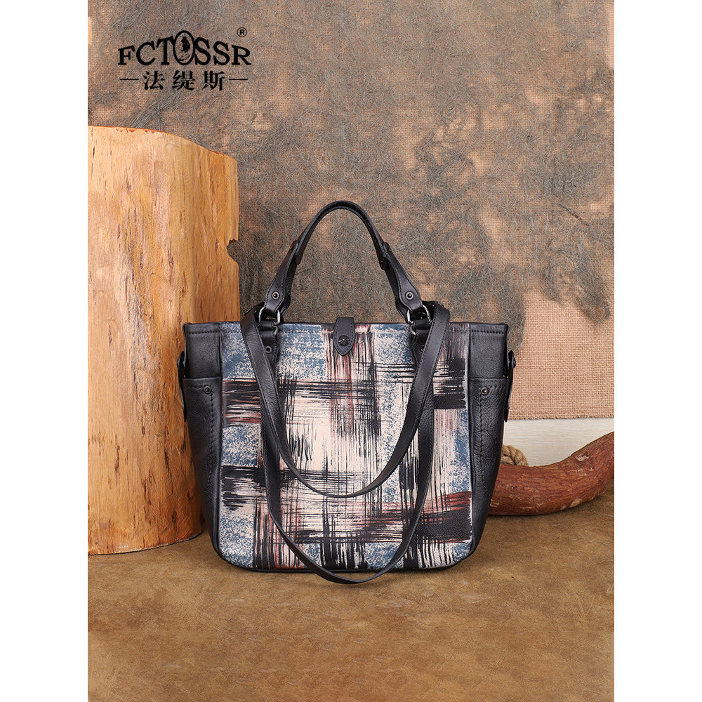 Fatis Retro Western Style Cowhide Tote Bag Ladies Large-ความจุ Niche Design Textured กระเป๋าถือหนังแ