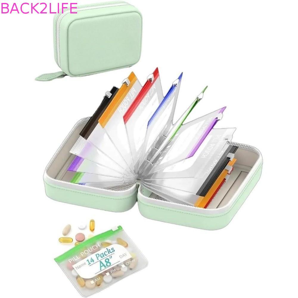 BACK2LIFE ที่เก็บยา 7 วัน, ชุดถุงกันน้ํารหัสสีแบบพกพา, ตลับยาหนัง PU กันความชื้น ป้องกันการรั่วซึมถุงเก็บยารายสัปดาห์แคมป์ปิ้ง