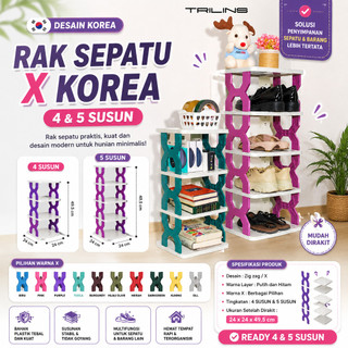 RAK SEPATU X KOREA TRILINS Plastik Tempat Penyimpanan sandal boneka zig zag 4 dan 5 tingkat MURAH