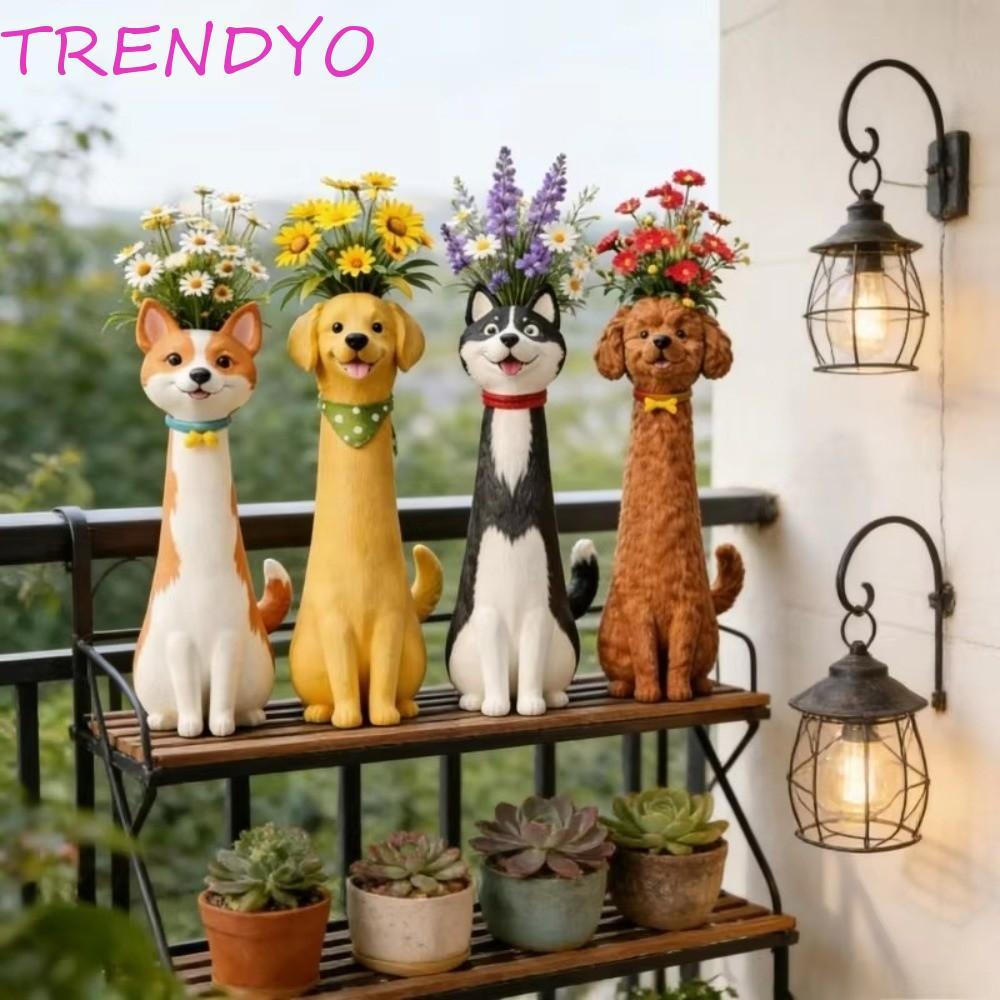 TRENDYO แจกันดอกไม้สุนัข, การออกแบบ Quirky เรซิ่นสัตว์ดอกไม้ผู้ถือ,โมเดิร์น Handmade ตลกการ์ตูนสุนัขรูปแจกันตกแต่งสวน