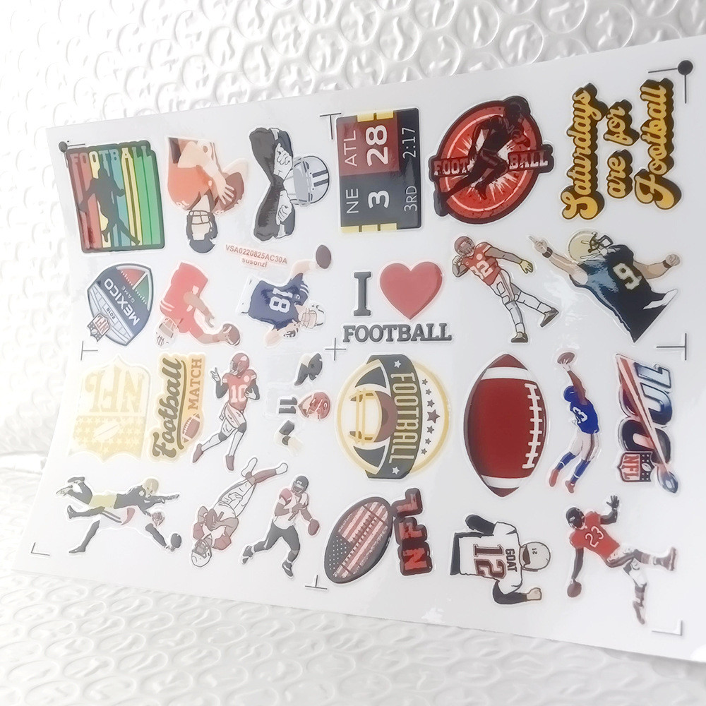 Animated Football 3D Waterproof DTF UV Transfer Stickers DIY Decal