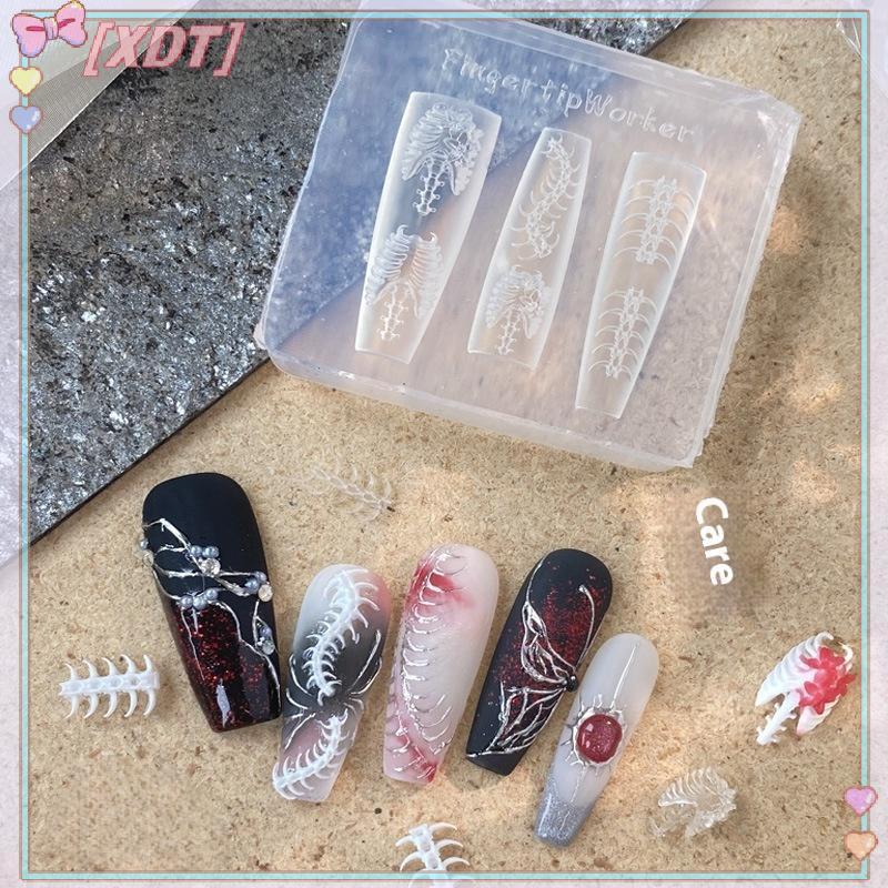 XDT 1/2 ชิ้น 3D ซี่โครงกระดูกสันหลังกระดูกแม่พิมพ์อะคริลิค DIY ตุ๊กตาออกแบบซิลิโคนโปร่งใสเล็บแม่แบบเ