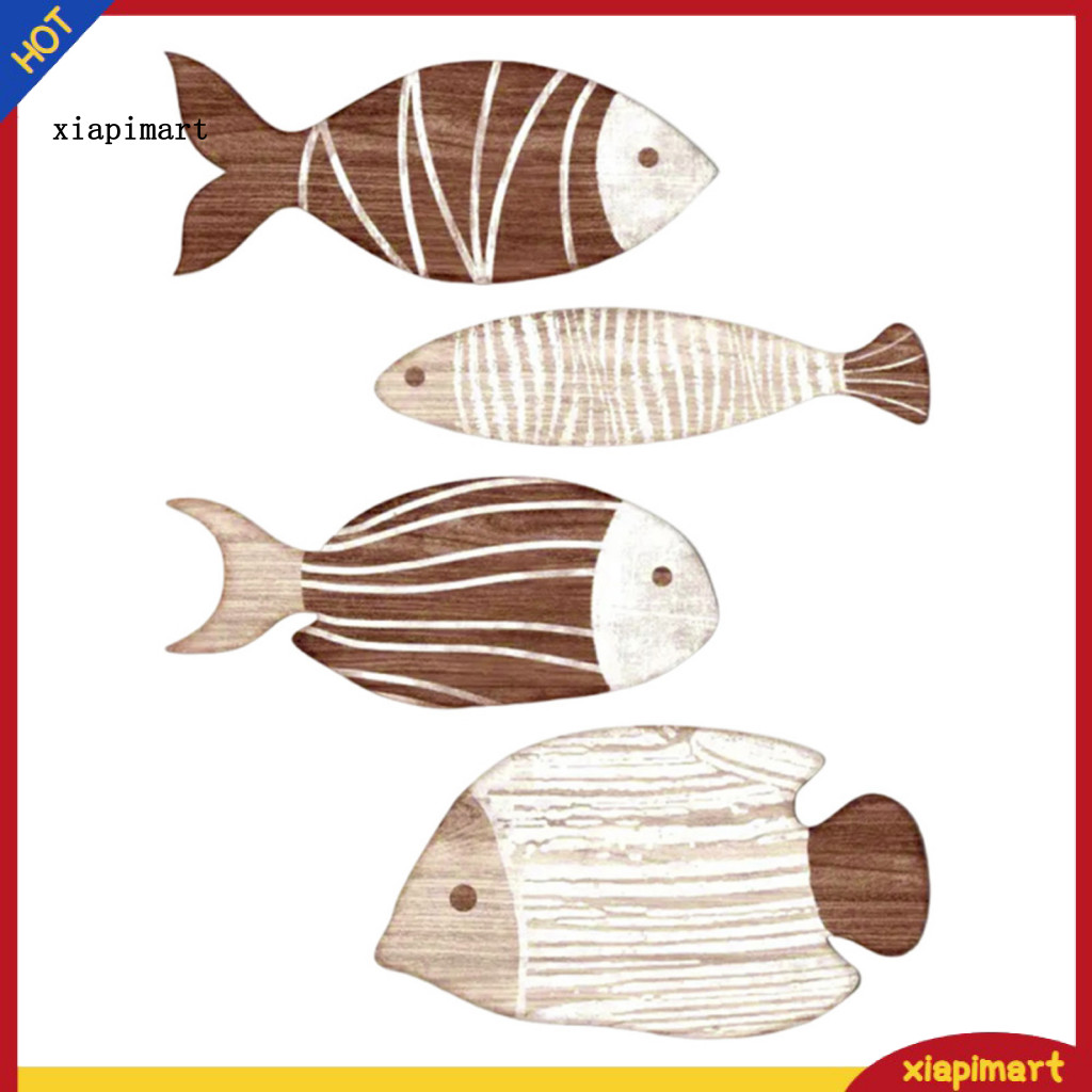{xiapimart} Nautical Fish-shaped Fish Wall Art ชุด 4 Coastal ไม้ Fish Wall Decor สําหรับ Beach House