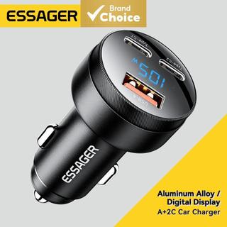 Essager 105W Car Charger 2 ประเภท C + USB Fast Charging PPS PD QC สีดําสีเทาสําหรับ Self Driving Trip สํานักงานมือถือ