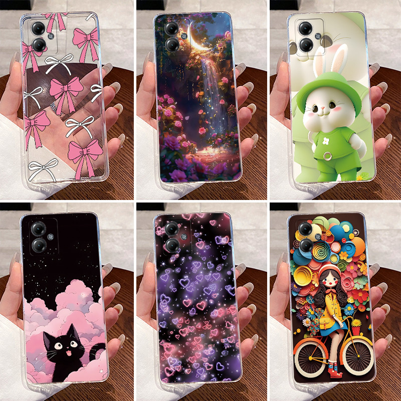 สําหรับ Motorola G14 ปลอก Moto G14 นุ่มน่ารัก Cat Love กระต่ายซิลิโคนโปร่งใสเคสโทรศัพท์สําหรับ MotoG