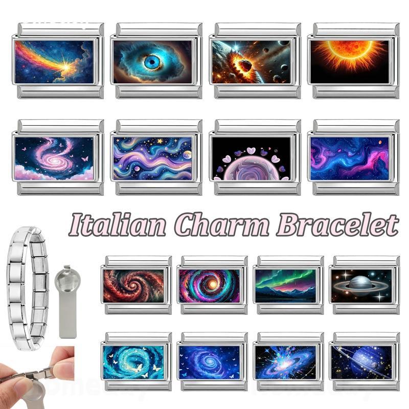 Starlit Sky Universe Design สร้อยข้อมือสแตนเลส 9 มม. DIY เครื่องประดับและตกแต่ง