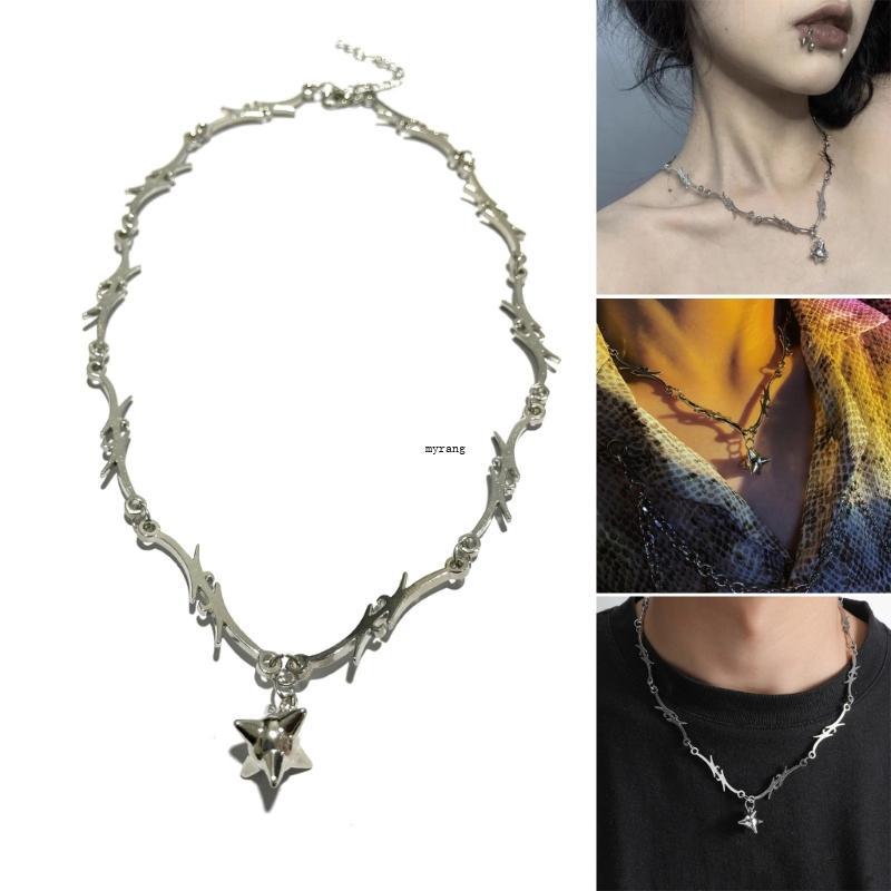 MG Thorns Chain Link Necklace Unisex Gothic Punk Hip Hops Flame Chain Necklace