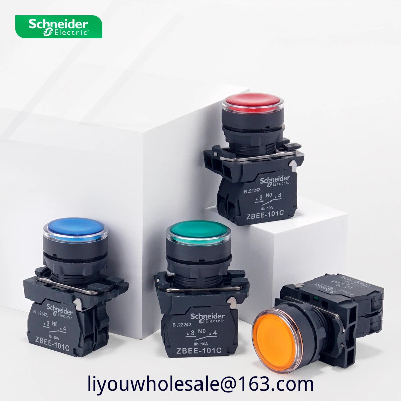 Schneider สวิตช์ปุ่มกดพร้อมไฟ XB5AW33B1C LED สีเขียวสีแดงสีเหลืองแสงสีฟ้า 34M2C แรงดันไฟฟ้า 24V220V