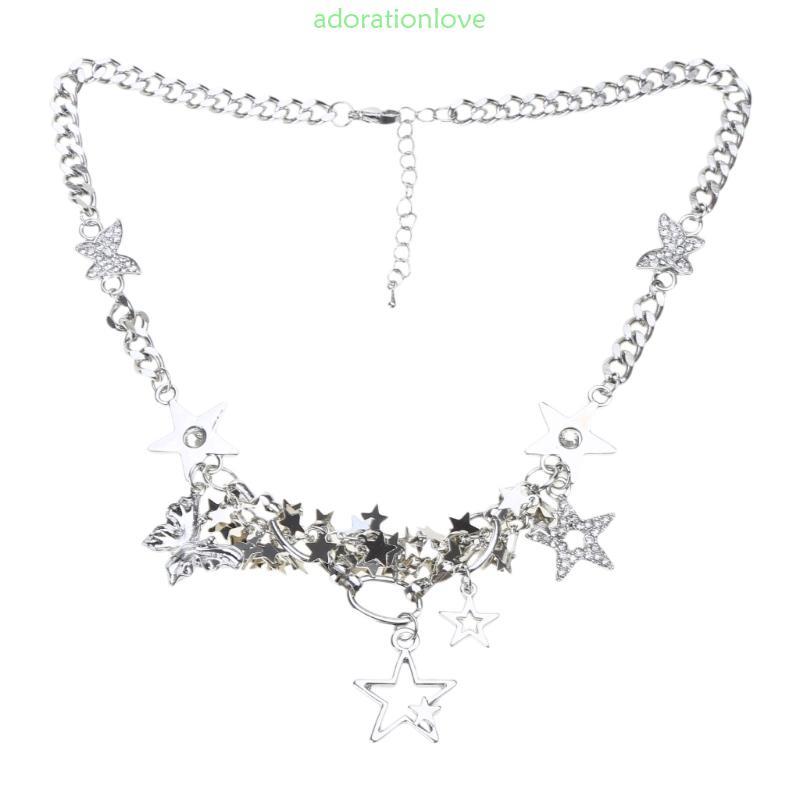 Ador Star Dangle Choker สร้อยคอผีเสื้อ Charm Clavicle Chain Sweet Cool Y2k เครื่องประดับสําหรับผู้หญ