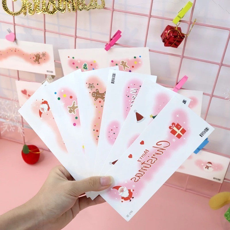 3/5/10แผ่นหน้าคริสต์มาสรอยสักชั่วคราว-น่ารักซานตากระสักสติกเกอร์-กันน้ําแต่งหน้าสักปลอมสําหรับสาวพรรค - รูปที่ 6