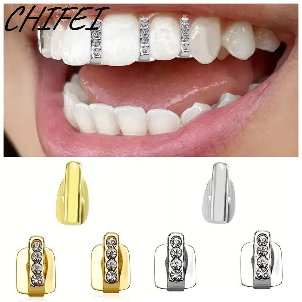 CIFEI 3 ชิ้น Grillz, Rhinestone Hollow Hip Hop ฟัน Grillz, เงาฟันหมวกคอสเพลย์